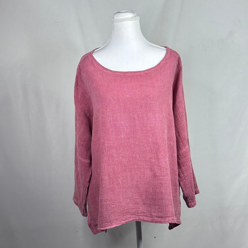 Tina Stephens Women's OS Top Pink Coverup Linen Cotton Blend Lagenlook Boho